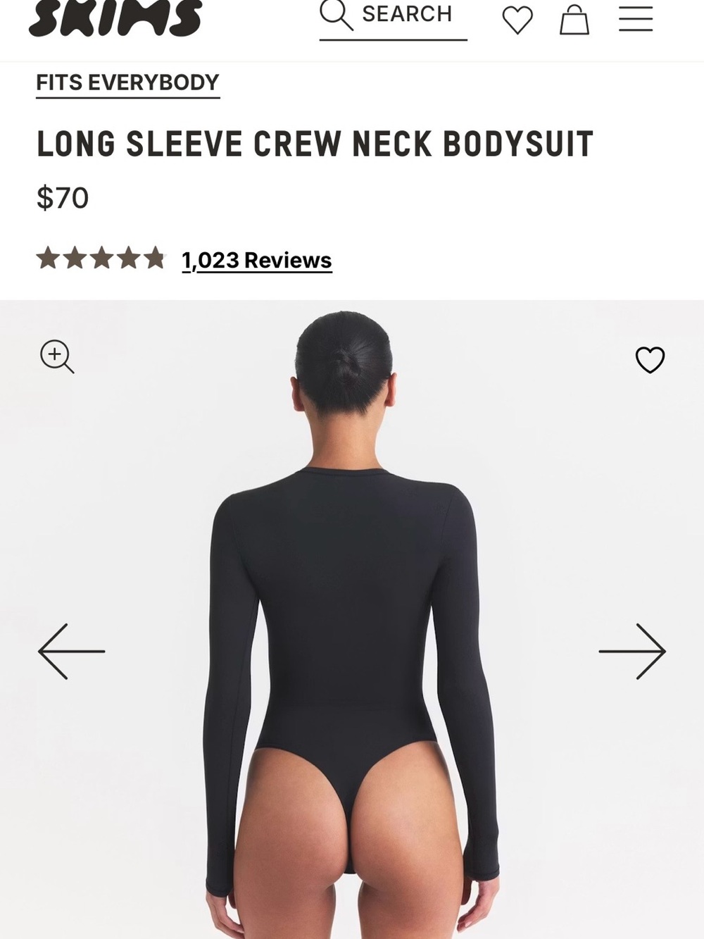 SKIMS Fits Everybody Long Sleeve Crew Neck Bodysuit NWT - Picture 4 of 6